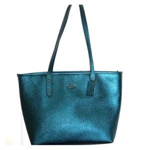 Coach Metallic Green City Tote NWOT